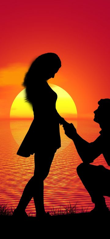 Couple, Proposal, Sunset, Silhouette, Romantic, Lovers, Together