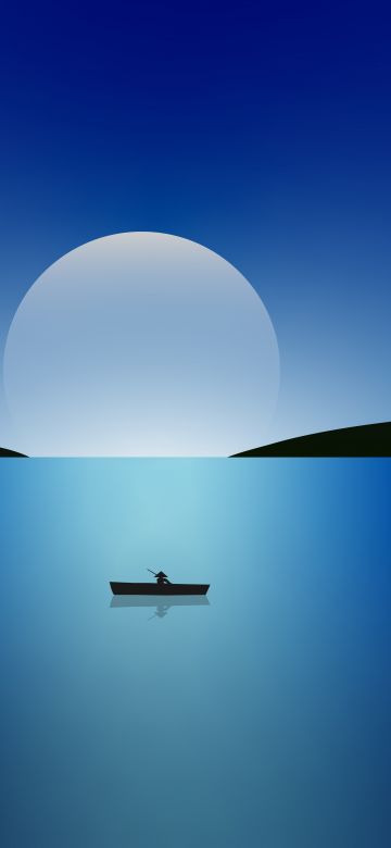 Moon, Night, Seascape, Sailing boat, Blue, Minimalist, 5K, 8K