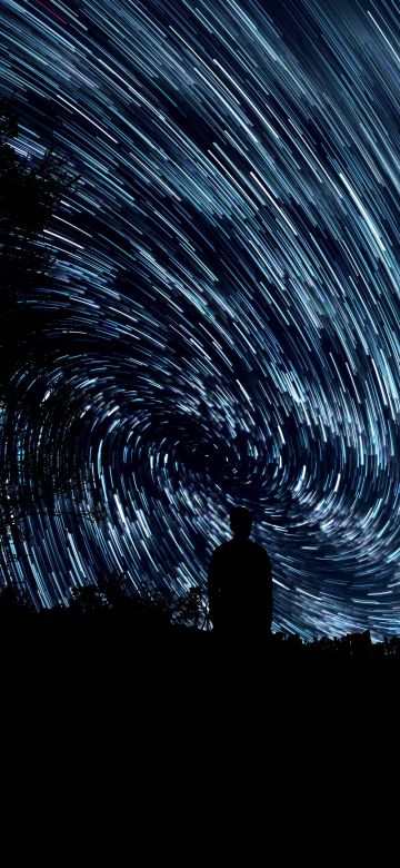 Star Trails, Standing Man, Silhouette, Long exposure, Pattern, Outer space, Night time, Astronomy, 5K