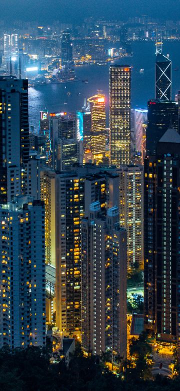 Hong Kong City, Aerial view, Skyline, Cityscape, City lights, Night time, Skyscrapers, High rise building