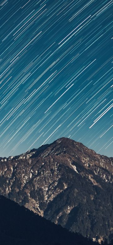 Star Trails, Mountain range, Astronomy, Pattern, Outer space, Landscape, Dusk, 5K