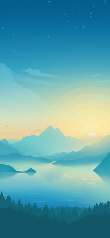 Lakeside, Sunrise, Early Morning, Minimal art, Gradient background, Landscape, Scenic, Panorama, 5K, 8K