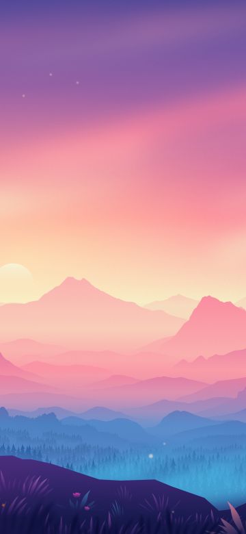 Valley, Landscape, Aesthetic, Mountains, Gradient background, Colorful background, Scenery, Layers, Panorama, 5K, Aesthetic