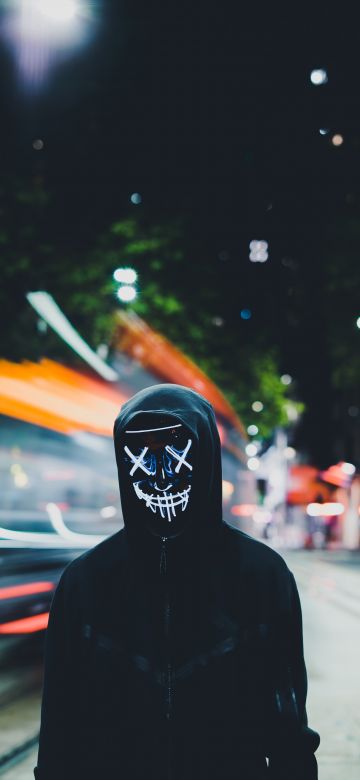 Persons in Mask, Neon Mask, Black Hoodie, Anonymous, 5K