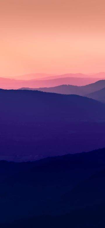 Bieszczady Mountains, Poland, Mountain range, Aerial view, Silhouette, Sunset, Dusk, Pink sky, Pattern, Landscape, Scenery, 5K