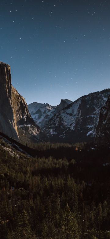 Alps mountains, Scenery, Mountain range, Dusk, Landscape, Starry sky, Valley, Green Trees, Night time, 5K