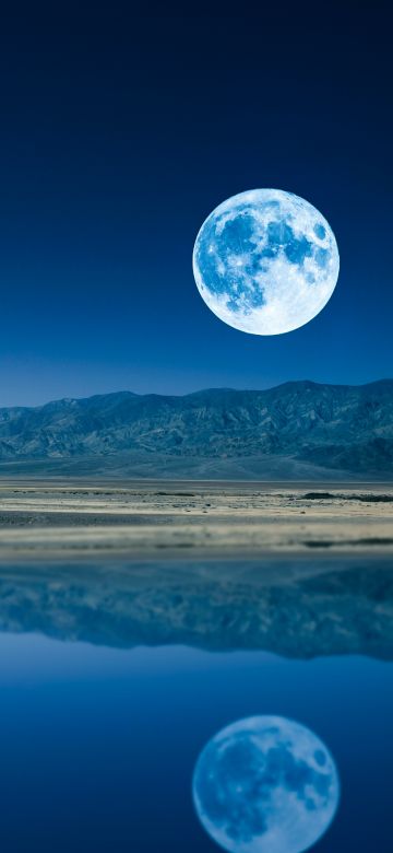 Full moon, Night time, Lake, Body of Water, Reflection, Landscape, Scenery, Sunset, Dusk, Clear sky, 5K, 8K