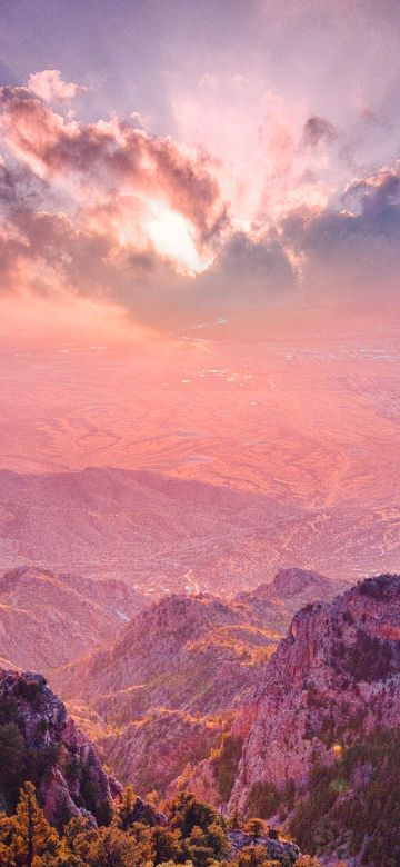 Mountain Peaks, Sunset, Landscape, Cloudy Sky, Aerial view, Scenic, Summit, 5K, 8K