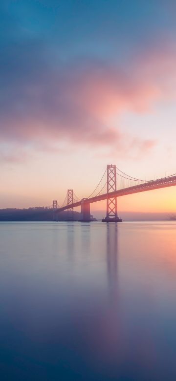 Oakland Bay Bridge, Sunrise, San Francisco, California, Body of Water, Long exposure, Landscape, 5K