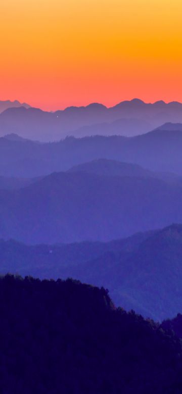 Blue Ridge Mountains, United States of America, Aerial view, Orange sky, Foggy, Landscape, Beautiful, Appalachian Mountains range, 5K