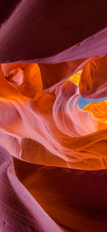 Lower Antelope Canyon, 5K, Arizona, Tourist attraction, Famous Place, Rock formations, Curves, Looking up at Sky