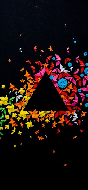 Paper Art, Origami, Panoply, Triangle, Geometrical, Multicolor, Colorful, Black background, Crafts, 5K