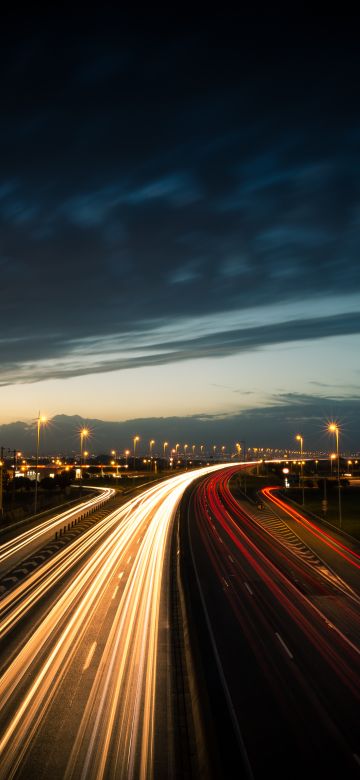 Highway, Light trails, Long exposure, Night time, Dusk, Traffic, 5K