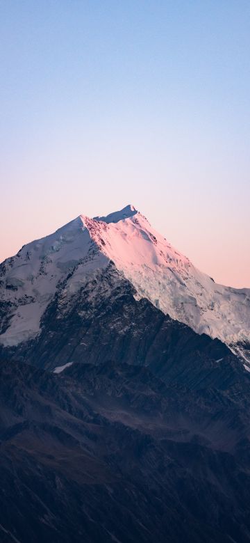 Glacier mountains, New Zealand, Snow covered, Mountain Peak, Daytime, Clear sky, Sunrise, Mount Cook, Mountain View, 5K