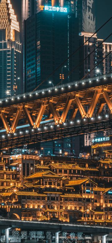 Chongqing, China, City Skyline, Skyscrapers, Night time, City lights, Bridge, 5K, 8K