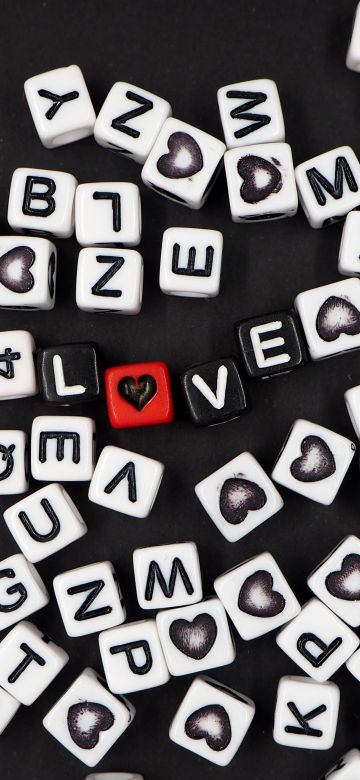 Letter Blocks, Love Symbols, Black background, Heart shape, Love text