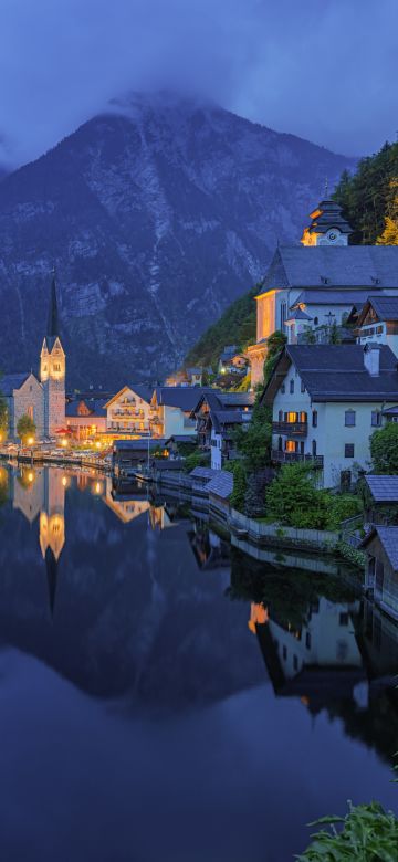 Mountains, Town, Church, Evening, Cold, Lake, Hallstatt, Austria, 5K, 8K