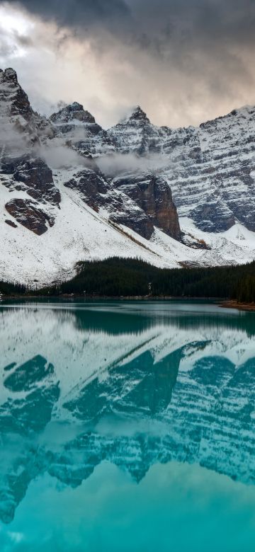 Banff National Park, Moraine Lake, Scenery, Mountains, Reflection, Snow covered, Forest, Alberta, Canada