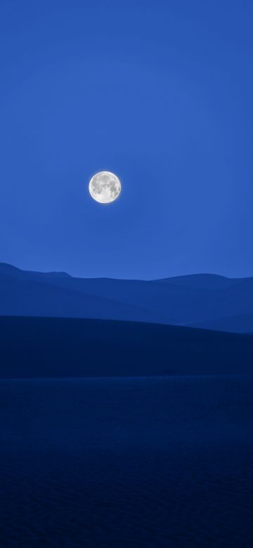 Full moon, Silhouette, Mountain range, Night sky, Landscape, 5K