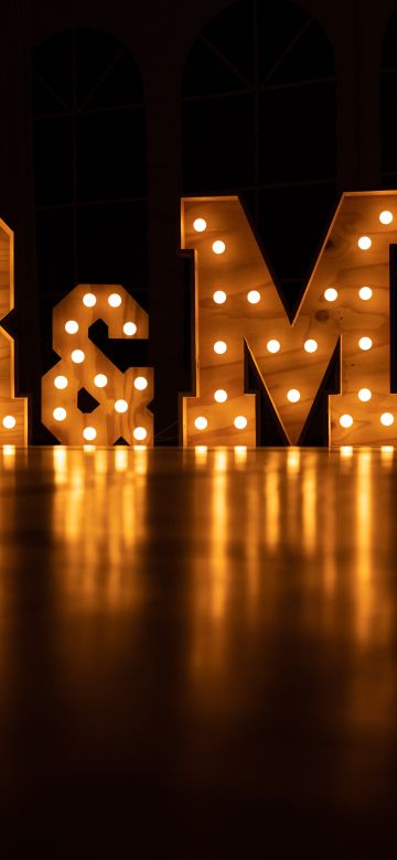 Mr&Mrs, Signage, Reflection, Lights, Black background, Wedding Day, Letters, 5K