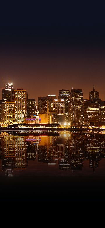 San Francisco City, Skyline, United States, Night time, Cityscape, City lights, Body of Water, Reflection, Skyscrapers