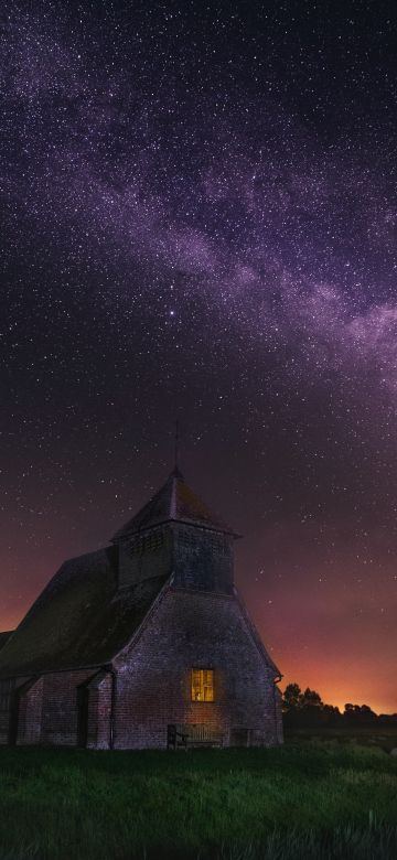 St Thomas à Becket Church, Fairfield, Milky Way, Outer space, Night time, Starry sky, Astronomy, Ancient architecture, Iconic