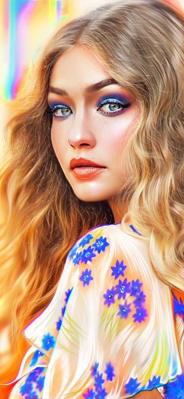 Gigi Hadid, Artwork, American model, Portrait, Paint