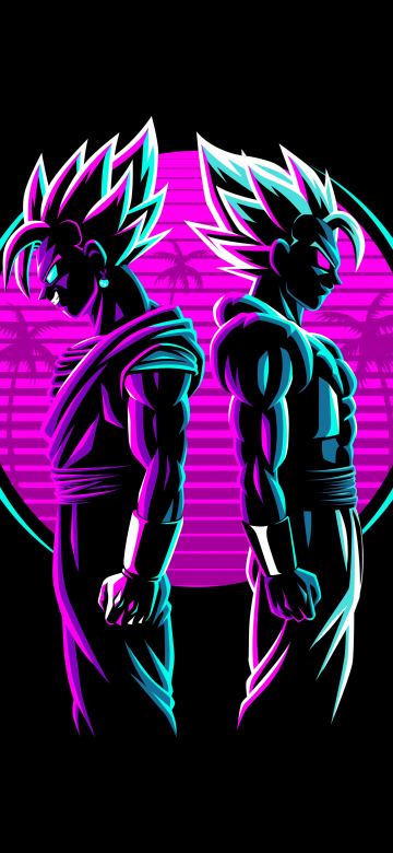 Vegeta, Vegito, Fusion, Dragon Ball Z, Neon, AMOLED, Black background, 5K