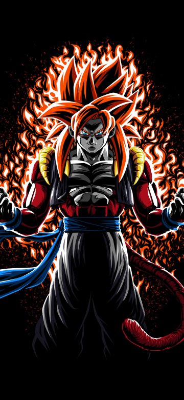 Goku, Super Saiyan 4 Fusion, SSJ4 Fusion, AMOLED, Black background, Dragon Ball, 5K