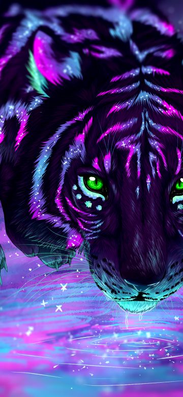 Tiger, Neon, Digital paint, Glowing