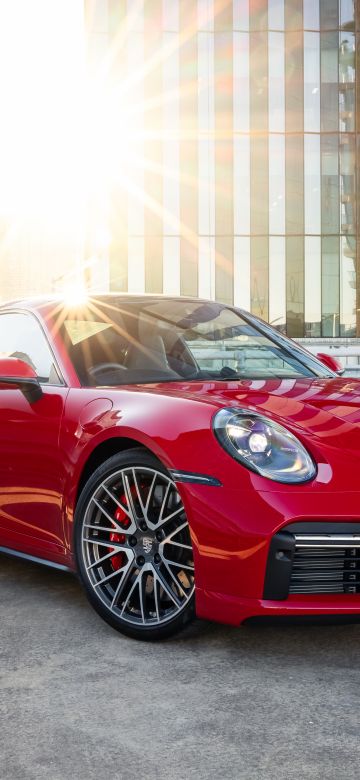 Porsche 911 Turbo, Sports car, 2021, Red cars