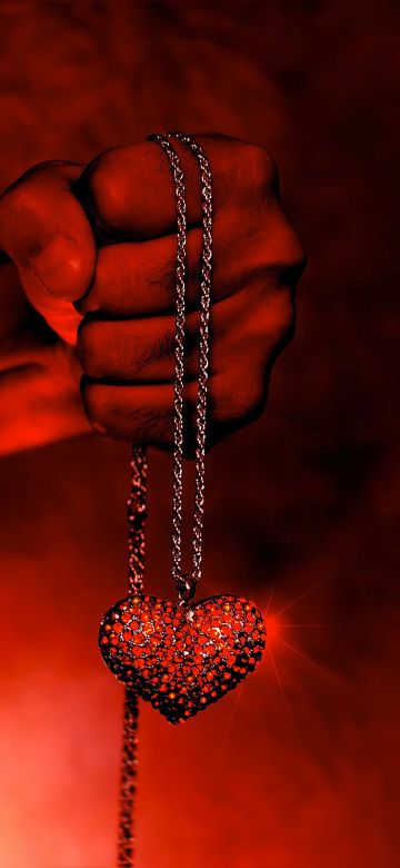 Love heart, Necklace, Hand, Fire