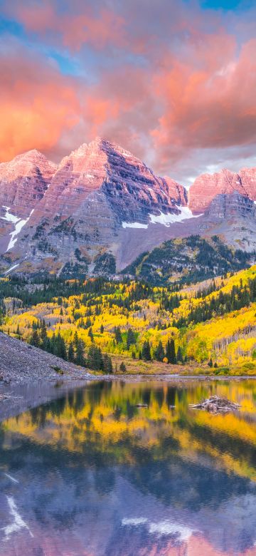 Maroon Bells, Lake, Peaks, Elk Mountains, North Maroon Peak, Scenic, Daytime, Scenery, 5K, 8K