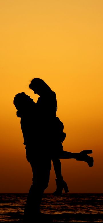 Couple, 8K, Silhouette, Sunset, Beach, Romantic, Date night, 5K