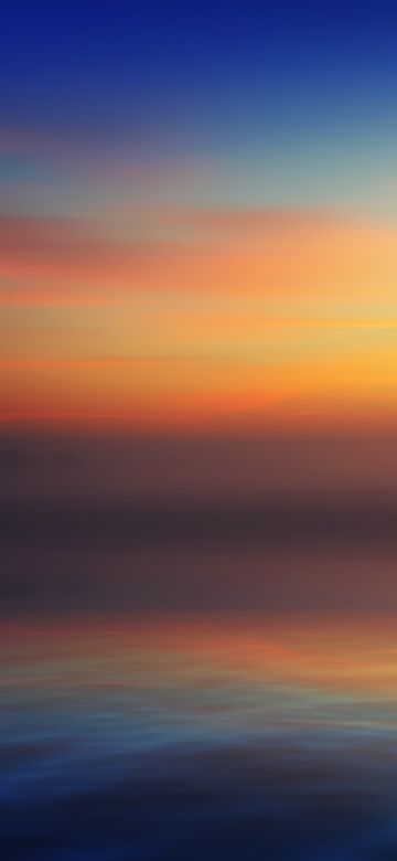 Horizon, Landscape, River, Morning fog, Crescent Moon, 5K