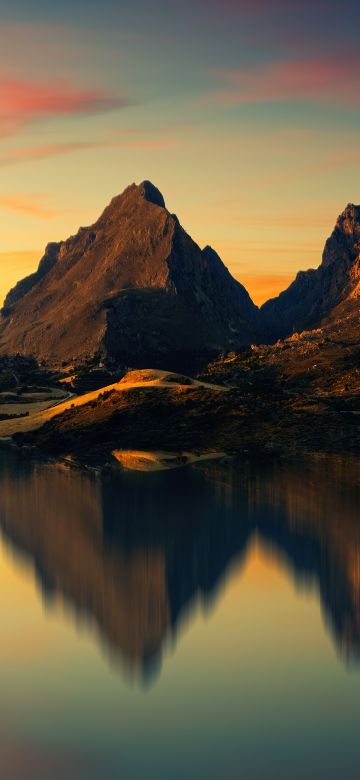 Mountains, River, Reflection, Aesthetic, Evening, Dusk, 5K