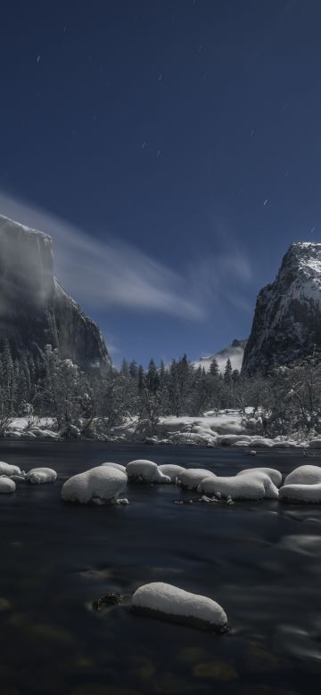 Yosemite National Park, Landscape, Winter, River, Evening, 5K, 8K