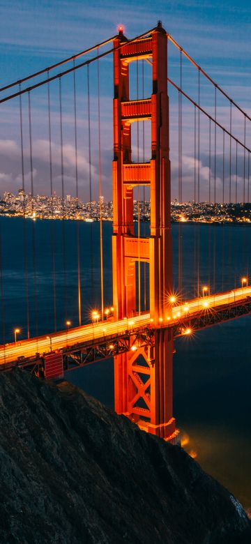 Golden Gate Bridge, Lights, San Francisco, Evening, California, Sunset, 5K