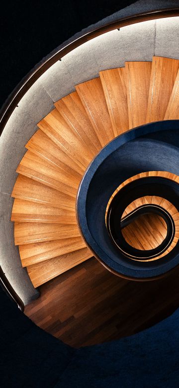 Wooden stairs, Spiral staircase, Swirling Vortex, 5K