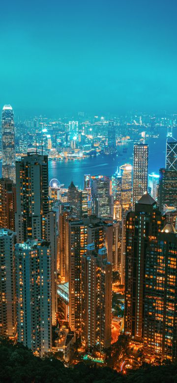 Hong Kong, Victoria Peak, Cityscape, Night, Skyline, City lights, Metropolitan, 5K