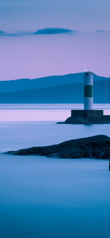 Grand Marais, Lighthouse, Coastline, Long exposure, Breakwaters, Mountains, Dusk, Landscape, 5K