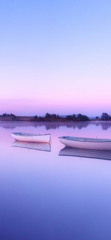 Loch Rusky, Scotland, Wee Boats, Early Morning, Mirror Lake, Reflection, Body of Water, Clear sky, 5K