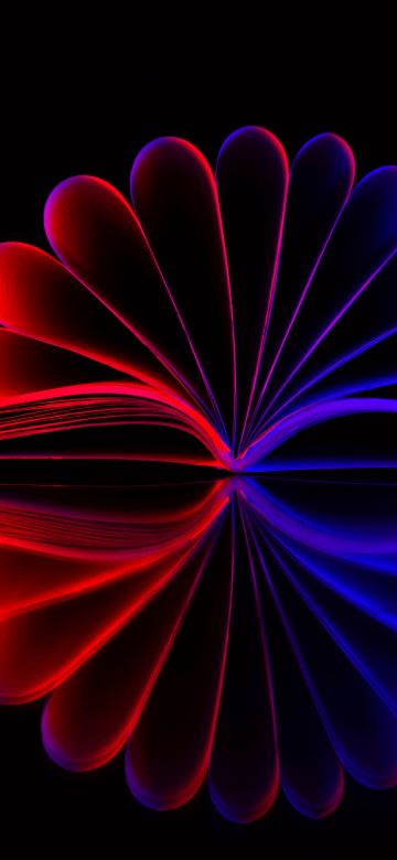 Open book, Illustration, Reflection, Black background, Red Light, Blue light, Pattern, Symmetrical, AMOLED, 5K, Study