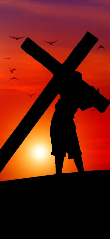 Jesus Cross, Sunset, Orange sky, Silhouette, Religion, Faith, Crucifixion, Christianity, Symbol, 5K