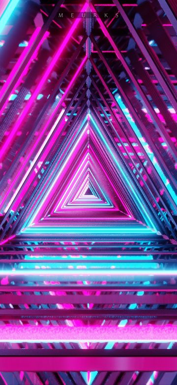 Neon Triangle, Vanishing point, Pattern, Purple, Shape, Geometrical, 5K, 8K