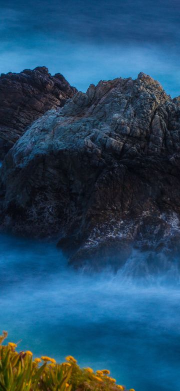 Rocky coast, Water waves, Big Sur, Beach, Long exposure, 5K