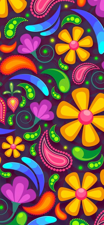 Floral designs, Girly backgrounds, Digital Art, Paisley pattern, Colorful, Illustration, Multicolor, 5K