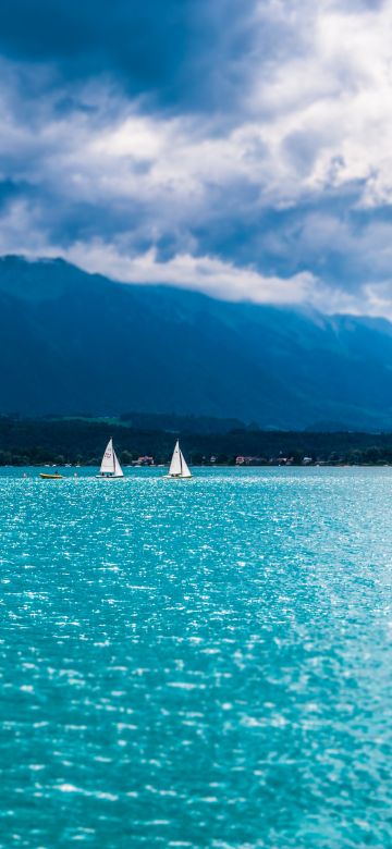 Lake Thun, Mountains, Daytime, Sailing boats