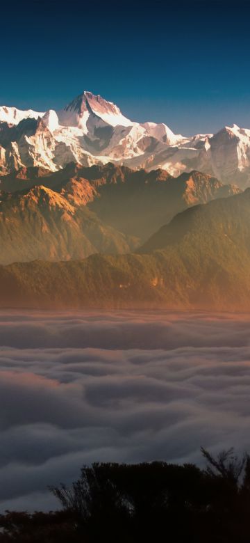 Glacier mountains, Clouds, Sun light, Alpenglow, Mountain range, Summit, 5K, 8K