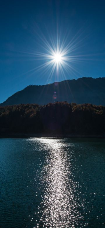 Sunny day, Daytime, Landscape, Sun rays, River, Mountains, 5K, 8K